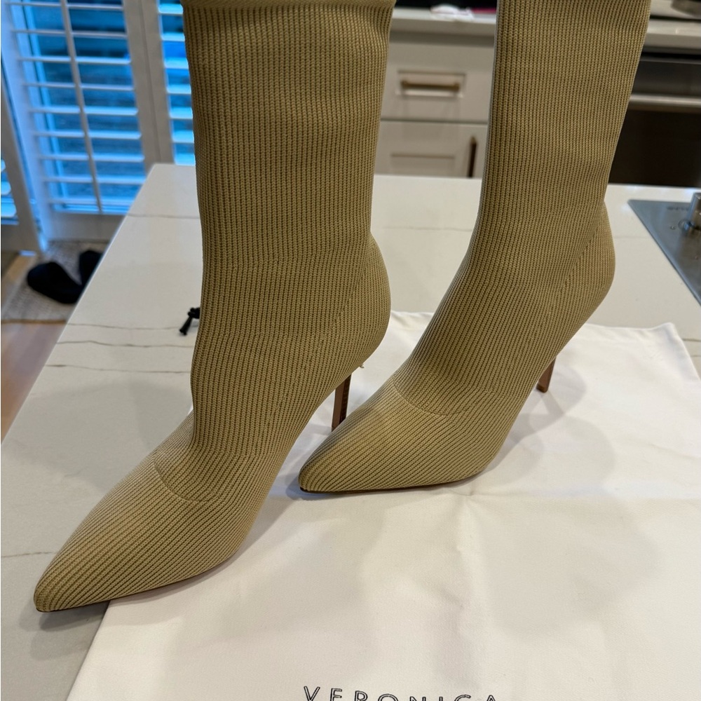Veronica Beard Tan Knit Heeled Boots